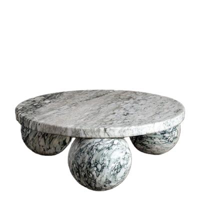 China Custom Vintage 1970s Round Stone Table Design Round Balls Travertine Marble Sculptural Top Antique Coffee Table for sale