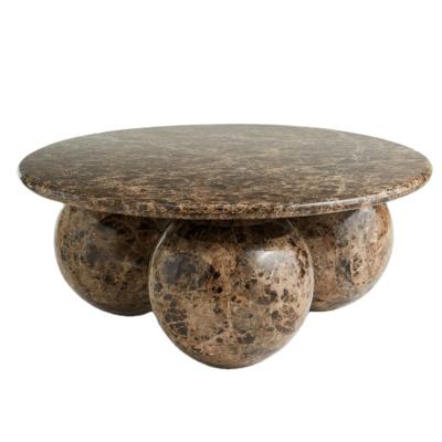 China Custom Made Luxury Home Modern Round Round High Waist Waterfall Marble Sphere Marble Coffee Table Custom Made for sale