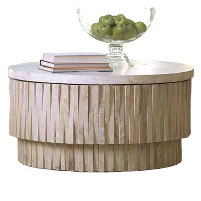 China Luxury Round Marble Hawaii Round Stone Table Fashion Design Tropical Custom Travertine Outdoor Quartz Coffee Table for sale