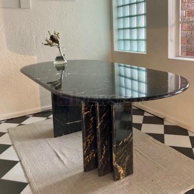 China Black Natural Stone Custom Dining Table Nero de Marquina Furniture Modern Marble Center Dining Tables for sale