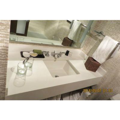 China Modern Bathroom Vanity Wall Mounted Quartz Stone Bathroom Vanity Hotel Engineered Marble White Print Set for sale