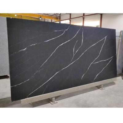 China Modern Jumbo Slab Engineered Stone Marquina Quartz Slab Outdoor Prefab Black Kitchen Countertops for sale