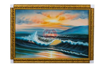 China Traditional pirate ship sea battle ocean seaside oil painting for decoration wall for sale