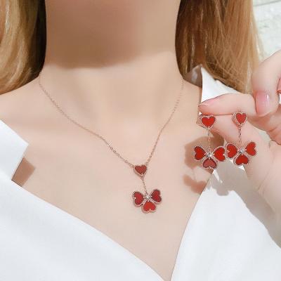 China Europe and America Four Flower Necklace S925 Sterling Silver 18k Rose Red Love Clavicle Chain Gold Plated Pendant for sale