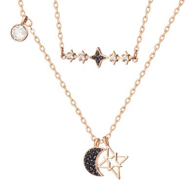 China Trendy Trendy Rose Gold Double Layer Star Moon Necklace for sale