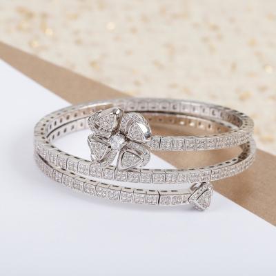 China Romantic High End Sterling Silver White S925 18k Gold Inlaid Zircon Top Petals AAAAA Custom Elastic Bracelet for sale