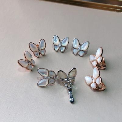 China TRENDY Butterfly Earrings S925 Sterling Silver White Pearly Premium 18k Gold Plated Stud Earrings For Women for sale