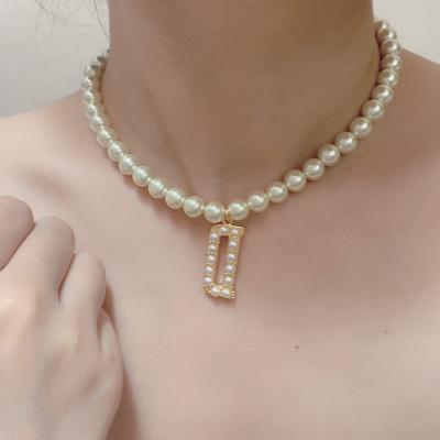 China Europe and America Natural Freshwater Pearl Letter Pendant Necklace Beaded Lady Necklace for sale