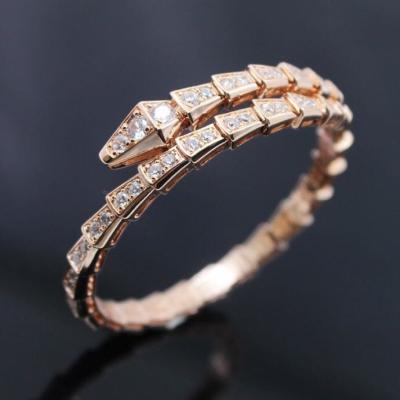 China Fashion Baojia Snake Pattern Narrow Bracelet 18k Gold Plated With Diamonds Fashion Snake Open Bangle for sale