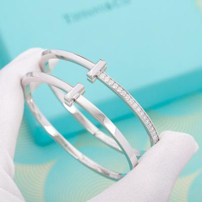 China S925 Diamond S925 Luxury 18k Gold Design CLASSIC Luxury T-Shaped Sterling Silver Plated Half Closed Bracelet for sale