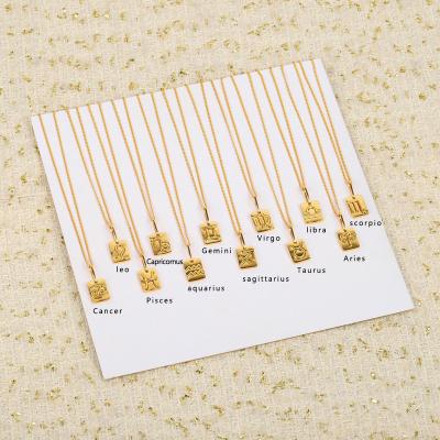 China Romantic Zodiac Necklace 18k Gold Plated Copper Clavicle Pendant Necklace for sale