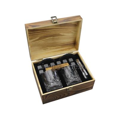 China Hot Selling IWIN Viable Stone Amazon Whiskey Set With 2 Twist Glasses In Hand Crafted Wooden Box for sale