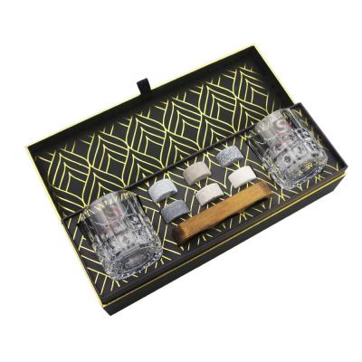 China Success Disposable Whiskey Amazon Stones Cooling Gift Set Crystal Superior Glasses Storage Tray Elegant Gold Foil Gift Box for sale