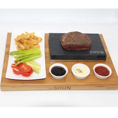 China Sustainable Restaurant Lava Rock Grill Stone Set, Hot Steak Cooking Stone, Steak Stone and Dish Set for sale