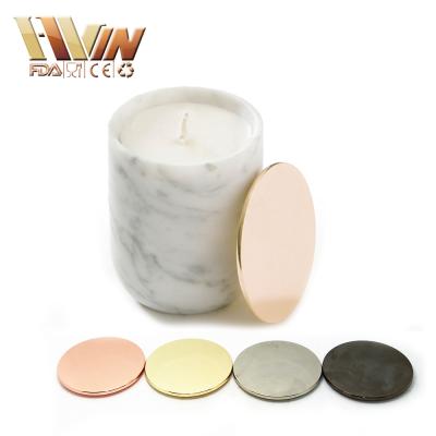 China Cheapest home decoration natural stone carrara marble candle jar with copper lids, marble candle jar with lid for sale