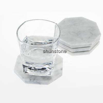 China Viable Hot Selling Amazon Hexagon White Marble Stone Coasters Polished Coasters 3.5 Inch In Diameter Protection From Drink Rings for sale