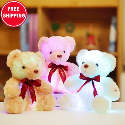 China Led Luminous Toy Portable Cute Colorful 25cm Panda Plush Toy With Bow Tie Ribbon Teddy Bear Light Sitting Toy For Valentine's Day for sale