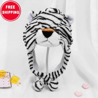 China COMMON Kindergarten Children Adult Dress Party Cartoon Plush Ears Tiger Leopard Hood Plush Cosplay Hat for sale