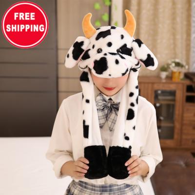 China Cute Animal Jumping Moving Holiday Christmas Party Cosplay Women Hats COMMON Plush Cow Funny Ear Hat for sale