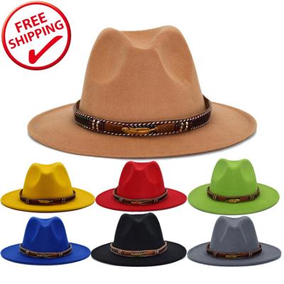 China 2021 Solid Color Fashion Cowboy Fedora Two Shade Designer Women Wool Felt Floppy Panama Hats Wholesale Men Dress Flat for sale