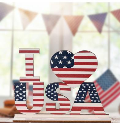 China Party Decoration 4th July Independence Day National Day Wooden Letter American Creative Printing Desktop Decorations for sale