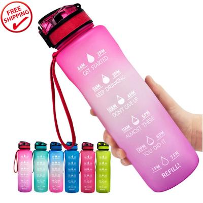 China Gradient Color Large Tritan BPA Free Outdoor Sports Water Bottle Sustainable Motivational Plastic Drinking (500/600/800/1000ml) for sale