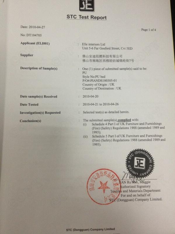 SGS Certificate - Foshan Greenfield Furniture Co., Ltd.