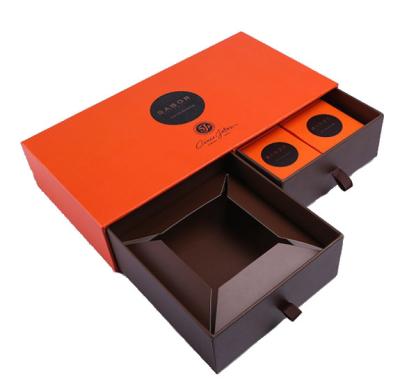 China Recycled Materials 10inch Pantone Eyelash Cake Drawer Custom Orange Paper Box With Ribbon for sale