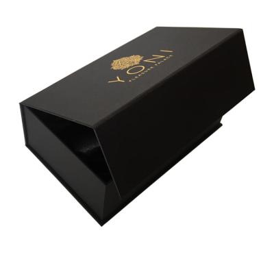 China Recyclable Shanghai Shallow Moon Packing Magnet Luxury Black Box With Logo Hot Stamping And Silk Interior for sale