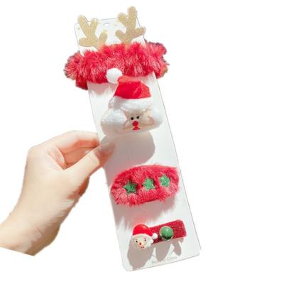 China Cute Eco-Friendly Santa Hairpin Plush Hair Tie Elks Pin Christmas Hair Accessories Christmas Hair Clip Decoration for sale