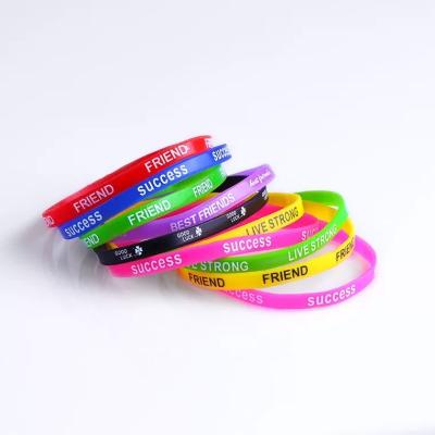 China Durable 0.25 Inch Width Thin Technic Printed Business Gift Use Silicone Free Wristbands for sale