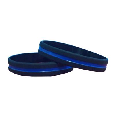 China Promotion Customized Advertising Blue Line Thin Silicone Wristband Eco Friendly for sale