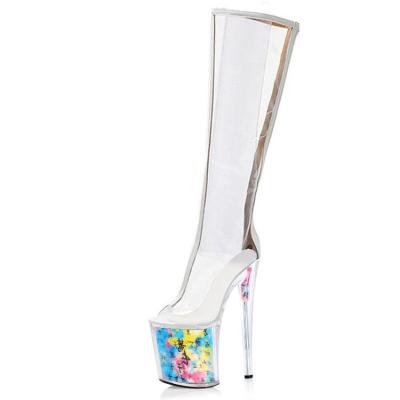 China Waterproof Modern Sheer High Heel Shoes Clear Boots Waterproof Platform Dance Stilettos Botas Altas Tacon Transparente Polonais for sale