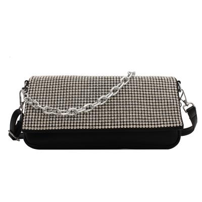 China 2021 New Outdoor Popular Shiny Rhinestone Crystal Evening Clutch Shoulder Handbags Ladies Fashion Luxury Women Messenger Bag Leather for sale