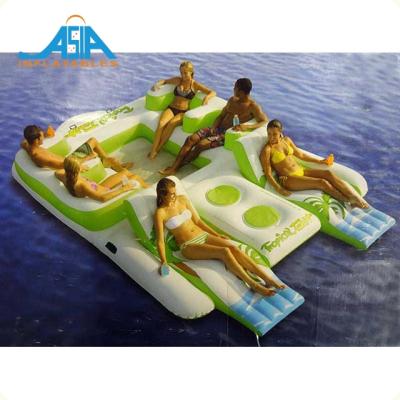 China 0.9mm pvc tarpaulin inflatable water floating island/inflatable floating bar with tent/6 person floating island for sale