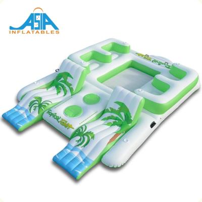 China 0.9mm PVC tarpaulin relaxation station floating platform / oasis lounges inflatable float used in swimming pool for sale