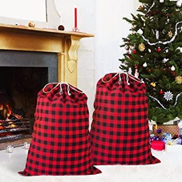 China 2022 CHENGBAI Reusable Jumbo Gift Bag Buffalo Plaid Santa Bags With Drawstring, Extra Large Christmas Canvas Bags for sale