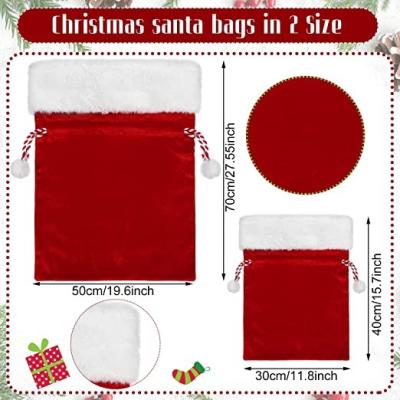 China 2022 CHENGBAI Foldable Christmas Red Velvet Santa Bags with Drawstring in 2 Sizes Large Christmas Santa Gift Bags for sale