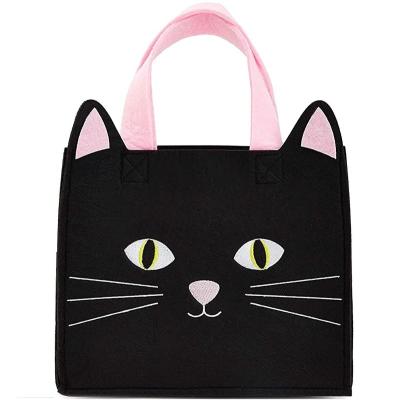 China Eco-friendly Reusable Nonwoven Goods Storage Bag Felt Double Handle Opening Shopping Bag Cartoon Felt Female Handbag Storage Bag for sale