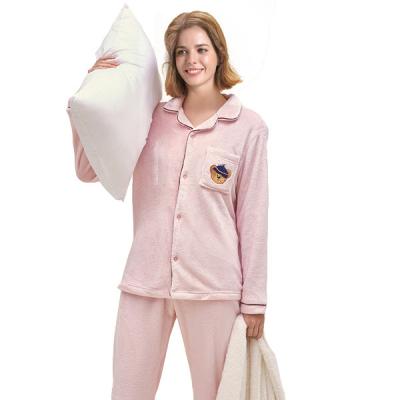 China Women's Coral Fleece Sleepwear Thermal Lady Pajamas 2 Piece Sleepwear Suit for sale