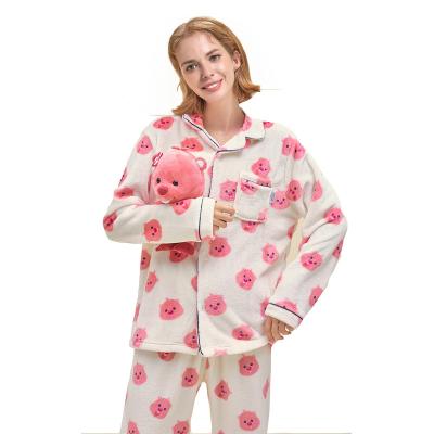 China Thermal Pajamas For Women Set Coral Fleece Pajamas With Sublimation Print for sale