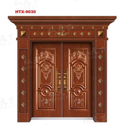 China Easily Assembled Villa Entrance Carved Door With Real Copper Paint HTX-9030 for sale