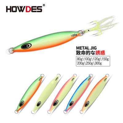 China HOWDES Durable Heavy Fast Drop Vertical Jig 80g 100g 120g 150g 200g 250g 300g Lure Luminous Saltwater Slow Throwing Jigs for sale