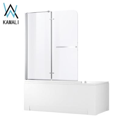 China Foshan Kamali Factory Price Customizable Frameless Tempered Glass Tub Pivot Shower Door, Tub Shower Screen for sale