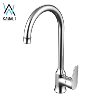 China Kamali Modern Sanitary Ware Simple Design OEM Health Fitting Flexible Single Handle Water Mixer Zinc Kitchen Faucet Cold Hot for sale