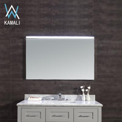 China Low Price Custom Made Rectangle Hotel Simple Design Kamali Height Enlarging Top Side Illuminated Bathroom Safety LED Wall Mounted Smart Mirror for sale