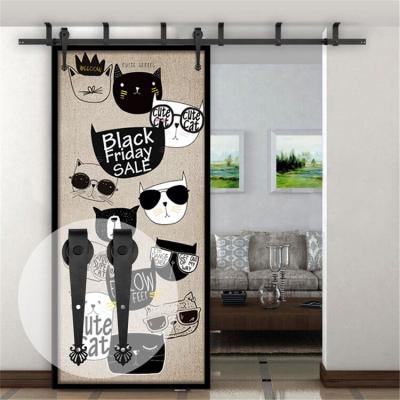 China Modern Frosted Glass Interior Door With Black Steel Frame Sliding Barn Door With Hardware for sale