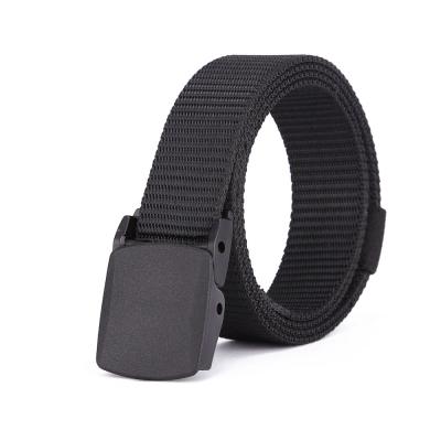 China Universal Wholesale Amazon Outdoor Army Belts Custom Logo Military Tactical Black Nylon Cloth Belt With Plastic Buckle for sale