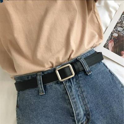 China Fashion.Casual Retro Simple Square PU Non-hole Buckle Casual Belt For Ladies for sale