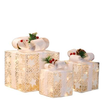 China Christamas Decoration Set of 3 Christmas Ornament Lighted Gift Boxes Pre-lit 60 Bendable LEDs with Present Bow Box for Outdoor Indoor Decor for sale